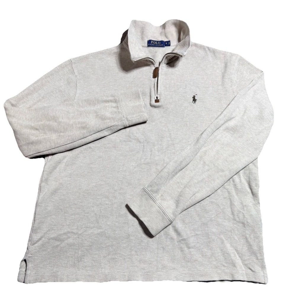 Polo Ralph Lauren Mens Small 1/4 Zip Pullover Sweater Cream Beige 100% Cotton S